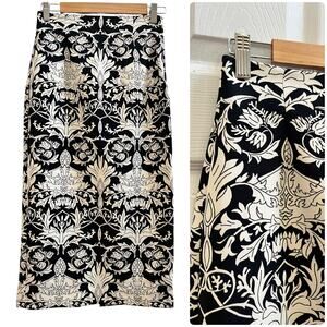 Zara Women Black White Floral Print Back Center Slit Pencil Skirt Size Small
